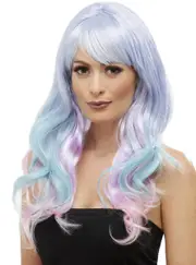 Ombre Womens Pastel Rainbow Wavy Costume Wig