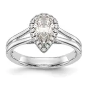 0.50ct. CZ Solid Real 14K White Gold Pear Halo Split Shank Engagement Ring