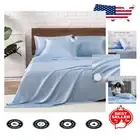 Light Blue Satin King Size Sheets Set - 6 Pcs Silky Bedding with Deep Pocket