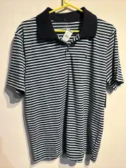 NWT Brixton Polo Shirt Mens Medium Blue Striped Casual Standard Fit