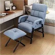 Armchair Comfy Fabric Accent Chair with Footstool Upholstered Steel Frame Fabric Armchair with Side Pockets High Backrests Comfy Single Leisure Chair for Living Room Office (Color : Blue, Size : Wit