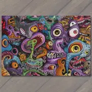 FLATCARD Monsters Colorful Trippy Psychedelic Surrealism Doodle Art Graffiti Fun