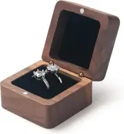 Wooden Ring Box for Wedding Ceremony, Engagement Ring Holder Box, Small Square D