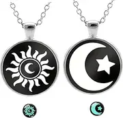 [ZENRUIMING] 2 Sun and Moon Glow in the Dark Necklace, Sun and Moon Couple Pendant, Anniversary Valentine's Day Wedding Accessory, 55cm+5cm(21.65"+1.97"), Glass Metal, No Gemstone