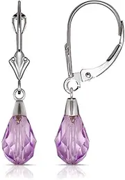[JewelryWeb] 14k White Gold Light Purple 9x6mm Crystal Pear Leverback Earrings 29x6mm Stud Earring for Women