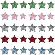 Stars Iron-on Patches, 30 Pcs Embroidered Stars Patches in 5 Colors, Vintage Style Sew-on Appliques for Clothes Jacket Hats Socks
