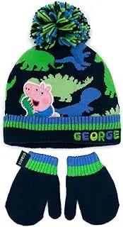 [Peppa Pig] George Hat and Mittens Kids Knitted Winter Beanie Gloves Blue