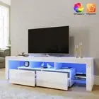 White TV Cabinet Entertainment Unit Stand RGB LED Gloss Furniture 2000mm