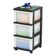 USA Plastic Drawer Storage Organizer Rolling Cart, with Wheels Casters, 3-Dra...
