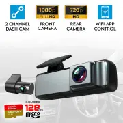 Elinz Dual Lens No Screen 1080P Dash Cam 720P Rear Camera WiFi App Control Supercapacitor Compact Discreet Car DVR 128GB U3