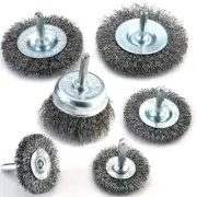 6-Piece Wire Brush Wheel Set 1/4" Arbor, Carbon Steel, Rust Cleaning & Stripping