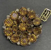 “A GOLDEN LOOK” by KRAMER NY VINTAGE ORANGE RHINESTONE NETTED BEEHIVE PIN BROOCH