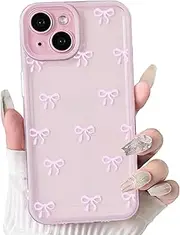Compatible with iPhone 13 Mini Case Cute Clear Pink Durable Ribbon Bowknot Pattern for Girls Women Soft TPU Transparent Full Camera Lens Shockproof Protective Phone Cover - Pink