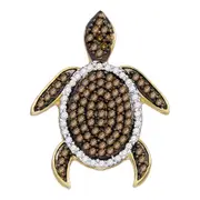 14k White Gold Round Brown Diamond Sea Turtle Animal Pendant 3/8 Cttw