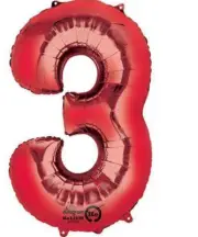 Anagram Balloons (NUMBER 3) Foil Mylar Balloon 34" RED SuperShape