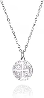 [EUEAVAN] Jerusalem Crusaders Cross Pendant Necklace Jerusalem Medallion Disc Greek Religious Medieval Jewelry Baptism Gift Women Men