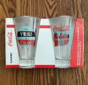NEW in Box Pair Of Coca Cola 15 oz Drinking Glasses "Say Yes To Coke" - Luminarc