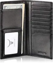 [HISCOW] Bifold Long Wallet Black with Large Cash Compartment - Italian Calfskin