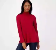 Susan Graver Weekend Cool Touch Mock Neck Long Sleeve- Cranberry (S) a544648 -