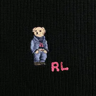 美國百分百【全新真品】Ralph Lauren 編織圍巾 羊毛 配件 RL 披肩 POLO 小熊 黑色 CN55