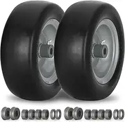 2 PCS 11x4.00-5" Flat Free Lawn Mower Tire on Wheel, 3/4" or 5/8" Bushing, 3.4"-4"-4.5-5" Centered Hub, Universal Fit Smooth Tread Tire for Zero Turn Lawn Mowers, with Universal Adapter Kit