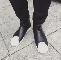 在飛比找樂天市場購物網優惠-實體拍攝 韓國全素面 貝殼鞋 男 高統 皮革