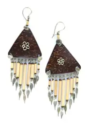 Hook Earrings Coconut Shell Triangles & Bamboo Drops from Cuzco Peru Ethnic