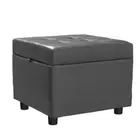 Tufted Leather Square Flip Top Storage Ottoman Cube Foot Rest Grey with Storage