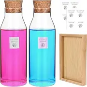 Glass Laundry Detergent Dispenser Set with Tray & Labels,50 Oz Refillable Containers for Laundry Room Organization and Detergent Storage Ideal for Both Powder & Liquid Detergent(Bamboo lid)