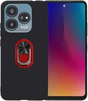 FZZSZS Cover for ZTE Optus X Tap 3, Soft Black TPU Protective Cover Silicone Protection Bumper Shell with Red Kickstand 360 Ring Holde Phone Case for ZTE Optus X Tap 3 (6.6")