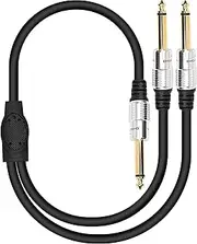 XMSJSIY 6.35mm 1/4" TS Male to Dual 6.35mm 1/4" TS Male Mono Stereo Y Cable Splitter Cord - 50cm