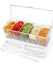 5 Trays Transparent Ice Chilled Serving Tray with Lid, Bar Condiment Pots