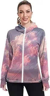 [RPLIFE] Pink Puffy Cloud Sun Hoodie Upf 50+, Long Sleeve Zip up Outdoor Shirt