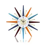 Large Mid Century Wall Clock, 27.5 Inch 3D Starburst Metal Modern Colorful Ar...