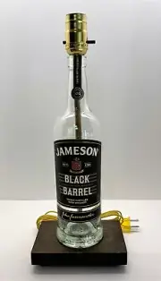 JAMESON BLACK BARREL WHISKEY Bottle TABLE LAMP Light Wood Base Bar Lounge Decor