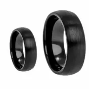 Men & Ladies 8MM/6MM Tungsten Carbide Black Enamel Brushed Wedding Band Ring set