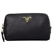 Prada Vitello Daino Black Leather Cosmetic Pouch NEW