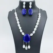 Vintage Lapis Lazuli and Moonstone Statement Silver Necklace Earrings and Ring