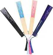 Yardenfun Dornment Fan 4pcs Classic Folding Fan Bamboo Silk Hand Fans Foldable Chinese Style for Dance Party Dec