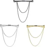[Sarini] Set of 3 Collar Bar Pins Tie Collar Pin Men Shirt Collar Clip with Chain Tie Pins for Men Suit Accessories for Valentine's Day Anniversary Party Meeting Date Alloy