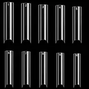 500 Pcs Clear Extra Long C Curve False Nail Tips,XXL Deep C Curve Acrylic Fake Nail Tips with Bag for Nail Salon and DIY, Extra Long French Nail Tips Half Cover Straight Square Nail Tips 10 Sizes