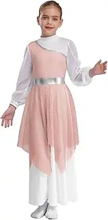 [Jugaoge] Girls Worship Praise Church Dancewear Long Sleeve Patchwork Asymmetrical Tunic Dress