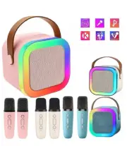 Mini Karaoke Machine Bluetooth Speaker Kids with 2 Wireless Microphone Portable