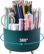 Pencil Holder for Desk, 360 Degree Rotation 5 Slots Desk Organizer Multi-Functional Pencil Holder Cute Pen Cup for Desktop Stationary Organizer Storage for Office School Home Dark Green