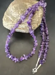 Purple Amethyst Southwestern Nugget Bead Sterling Silver Necklace 27” 19017