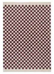 Loopsie Hermosa Burgundy and Cream Checkered Washable Rug