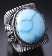 Size 10-3/4 Silver & Golden Hills Turquoise Navajo Ring by Derrick Gordon 4M16H