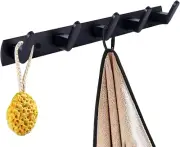 "Modern Black Wall Mount Coat Rack with 5 Hooks"