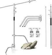 Abeststudio Upgraded Heavy Duty Stainless Steel C-Stand with Boom Arm 61"/155cm -132"/335cm Photography Light Stand with 49"/125cm Holding Arm One Adjustable Leg for Reflectors, Monolights, Softboxes
