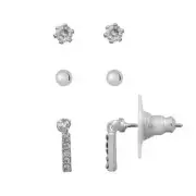 LC Lauren Conrad Silver Tone Cubic Zirconia 3-Piece Stud Earring Set Nickel Free